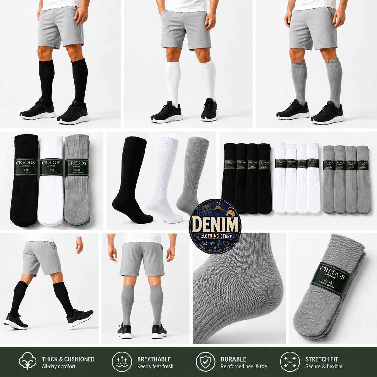 4 8 12 Pairs Athletic Thick socks Calf / Knee High Men’s Tube Socks White Black
