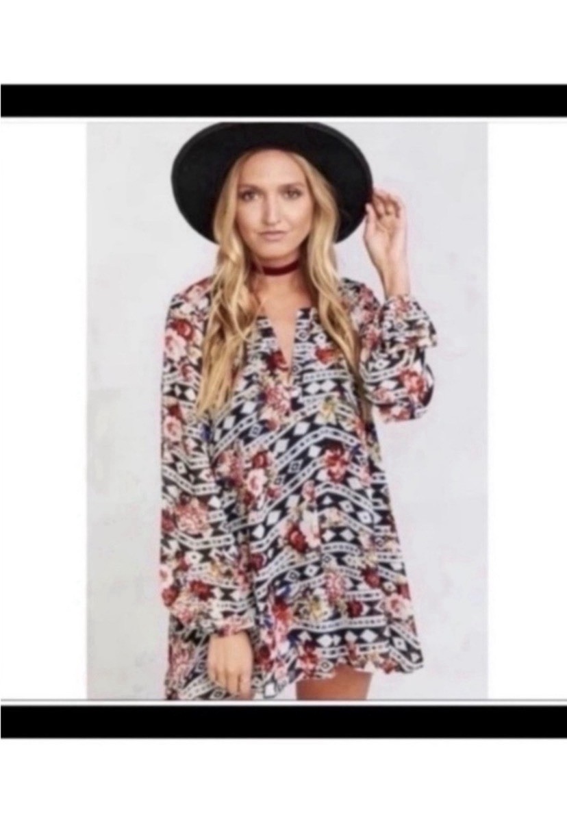 Show Me Your MUMU Floral Tribal Boho Mini Dress Size Medium