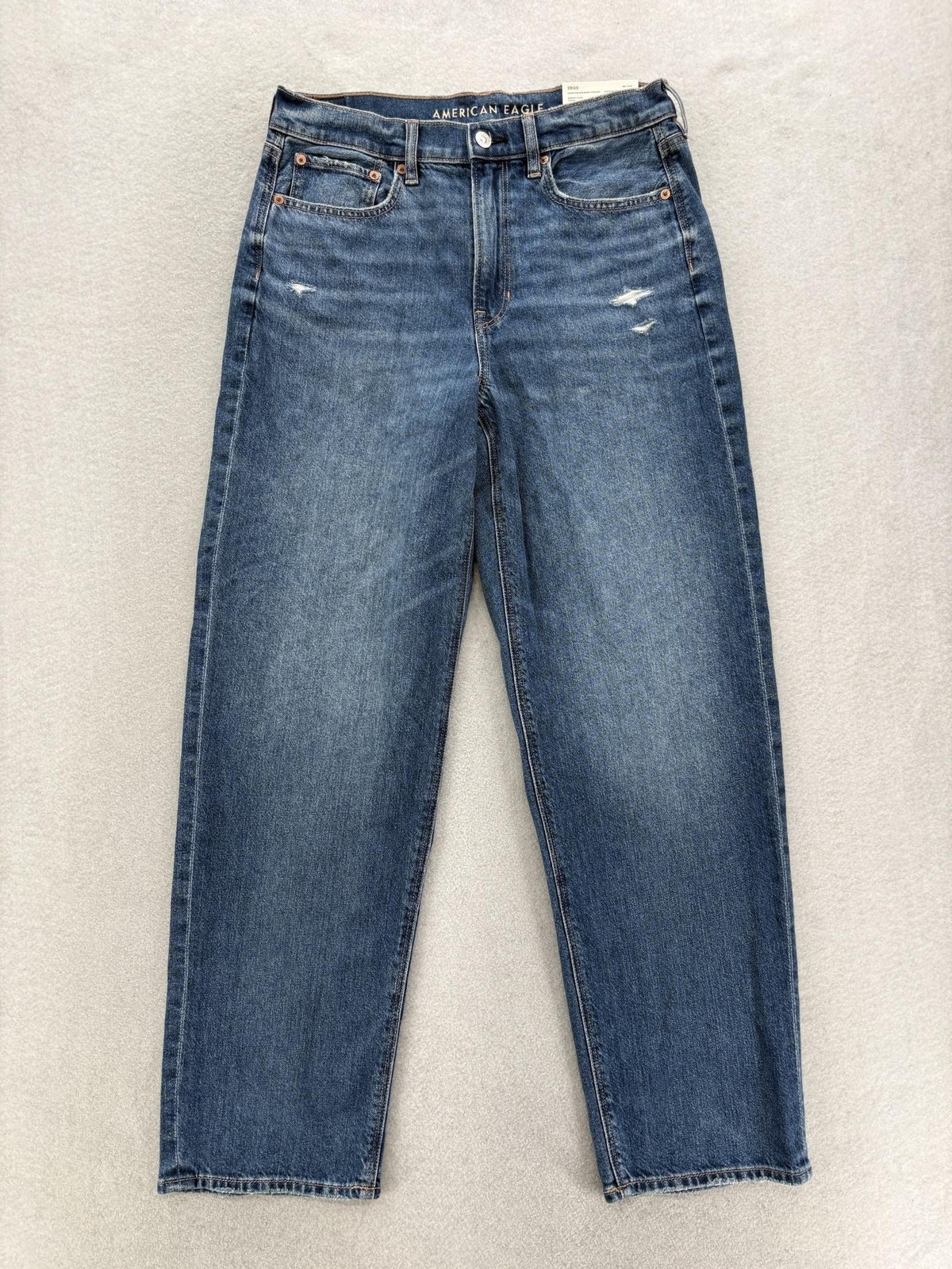 American Eagle Strigid Super High Rise Baggy Straight Jeans Womens 8 Blue Denim