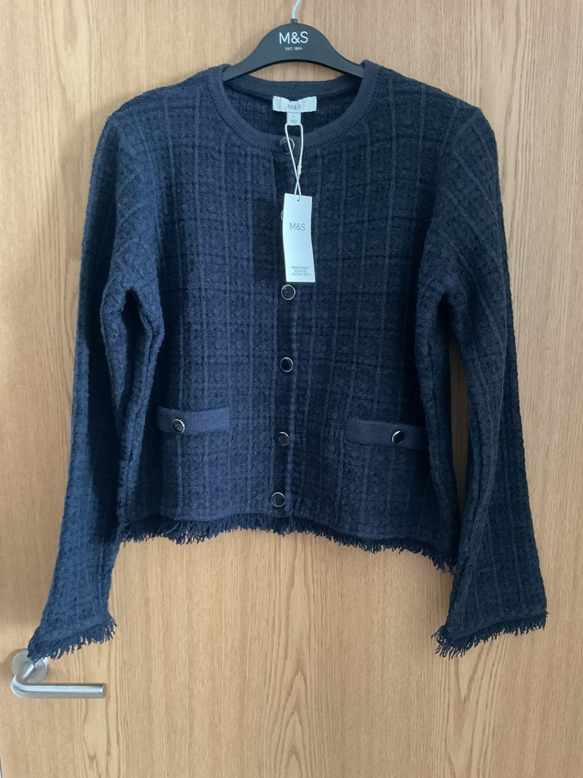 M&S Women Navy Knitted Cardigan Jumper Size Large.Marks and Spencer BNWT