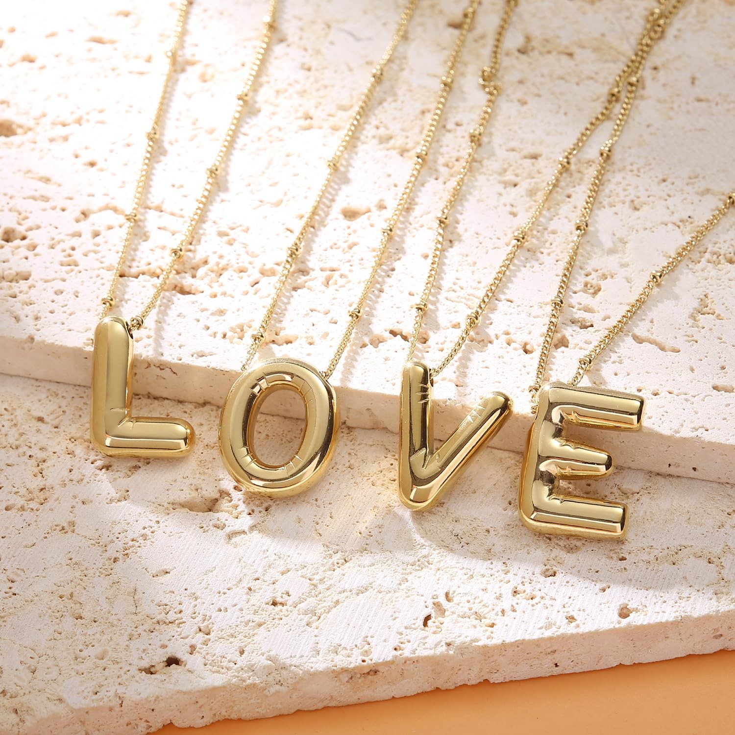 BOLAGTIER Bubble Letter Necklace Gold Plated Balloon Initial Medium,