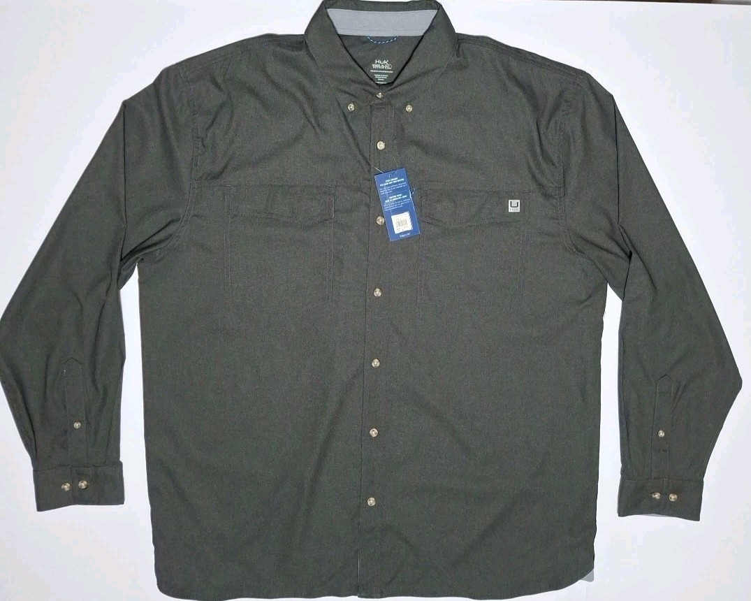 Huk Mens’ XL Hawser Heather Flannel Button Up Shirt, Volcanic Ash Heather