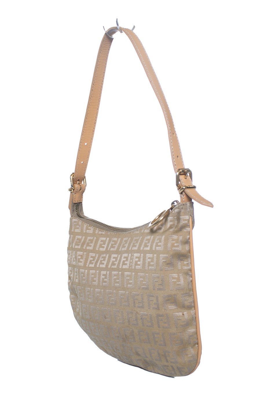 Fendi, Zucchini Ff Oyster Shoulder Bag In Beige Female Brown One Size