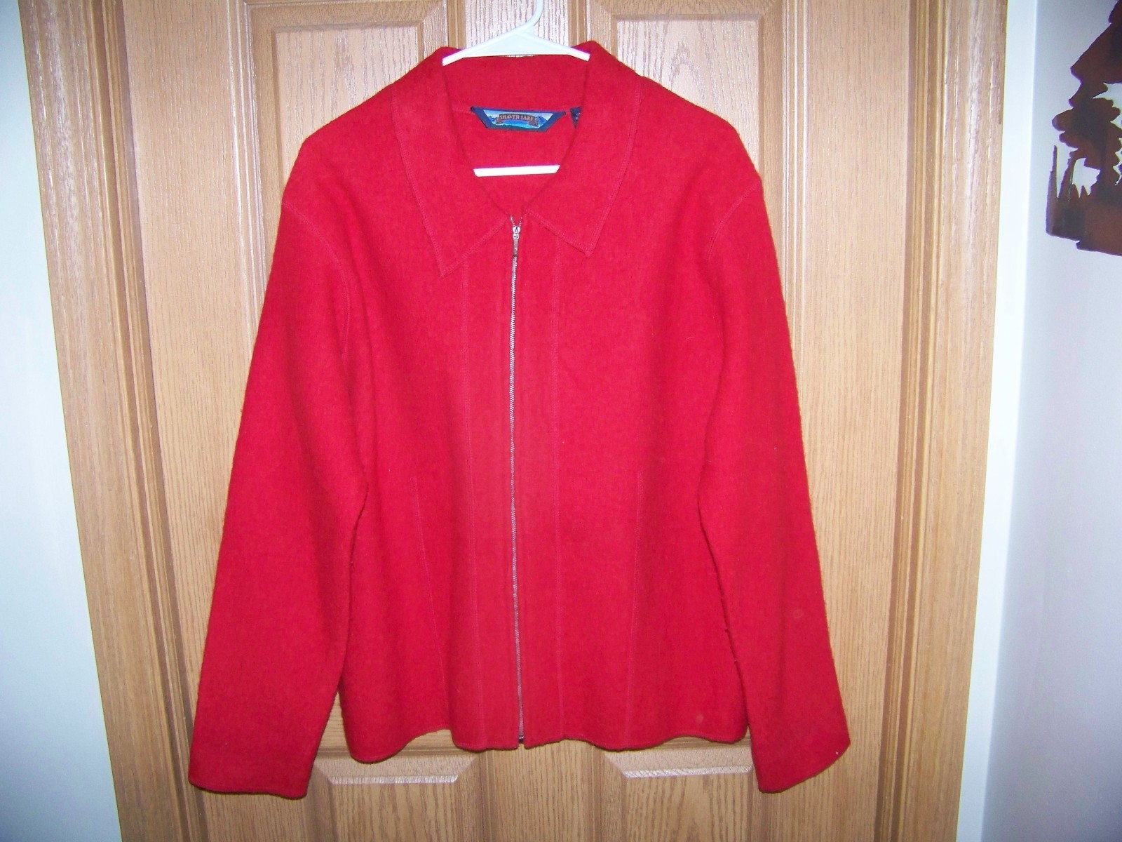 Shaver Lake Womens 100% Wool Full Zip Sweater Jacket Top Large Red Excellent