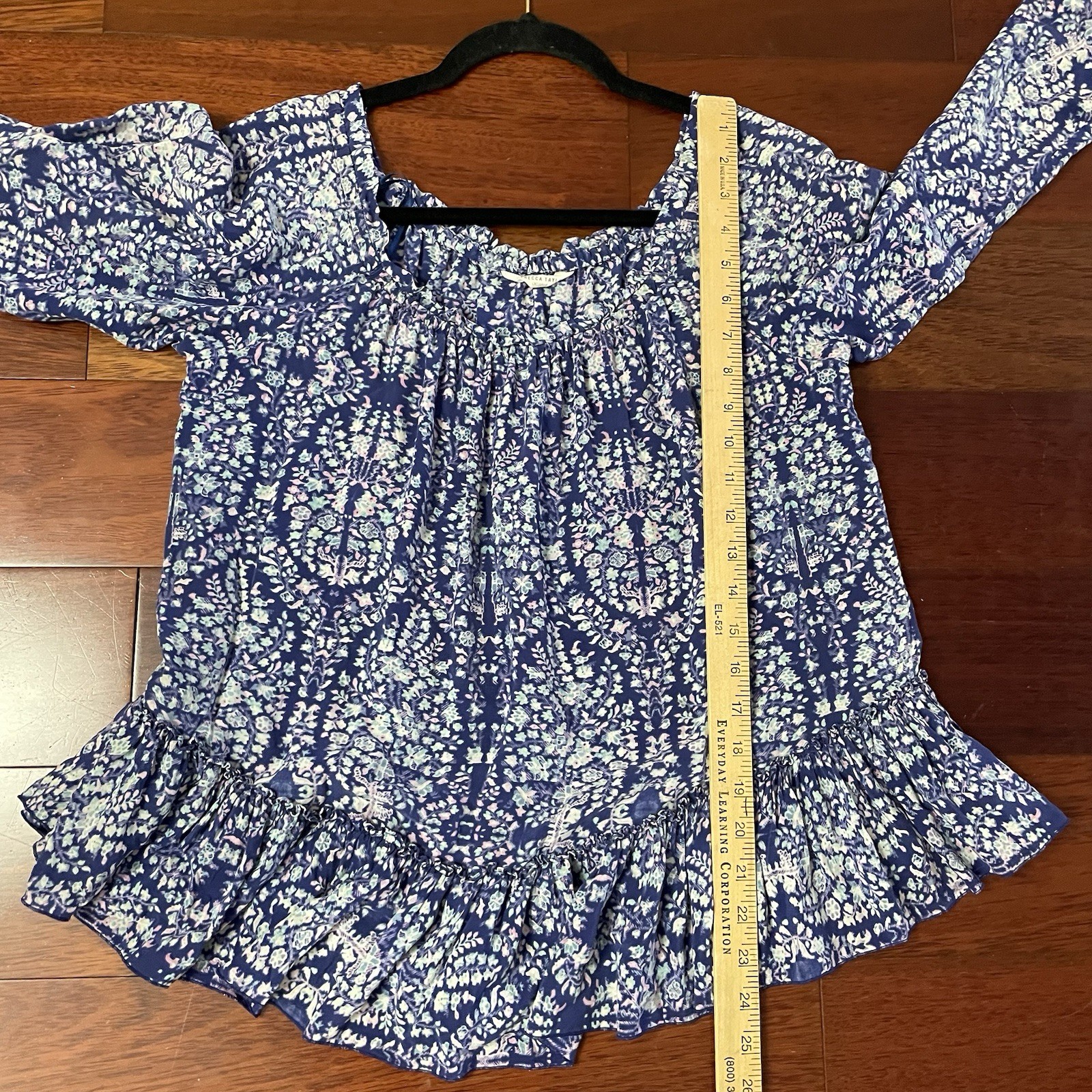 Rebecca Taylor Indigo Combo Floral Paisley Silk Off the Shoulder Blouse Sz 2 B18