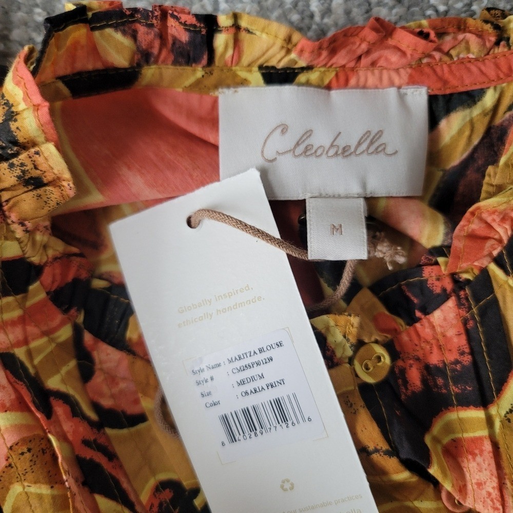 Cleobella NWT Maritza Ruffle Sleeve Blouse Size Medium In Osaria Print