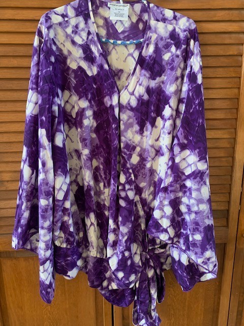 JESSICA LONDON,WOMEN’S TIE FRONT PULLOVER TOP,SIZE:PLUS 26,PURPLE/WHITE, NWOT!