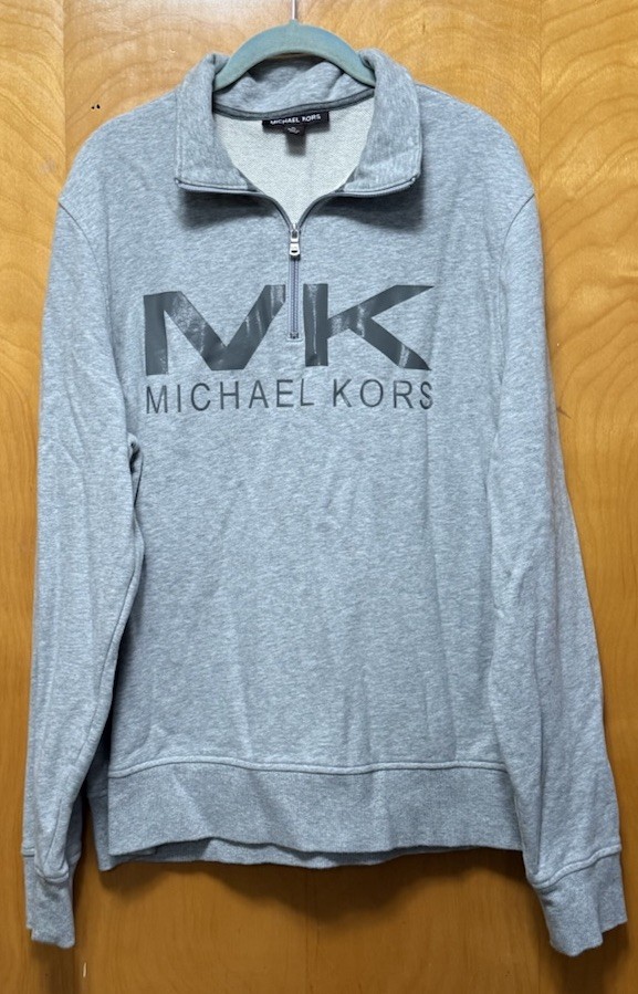 Michael Kors Mens Pullover Half Zip Mock Sweatshirt Casual Preppy MK Lt Gray XL