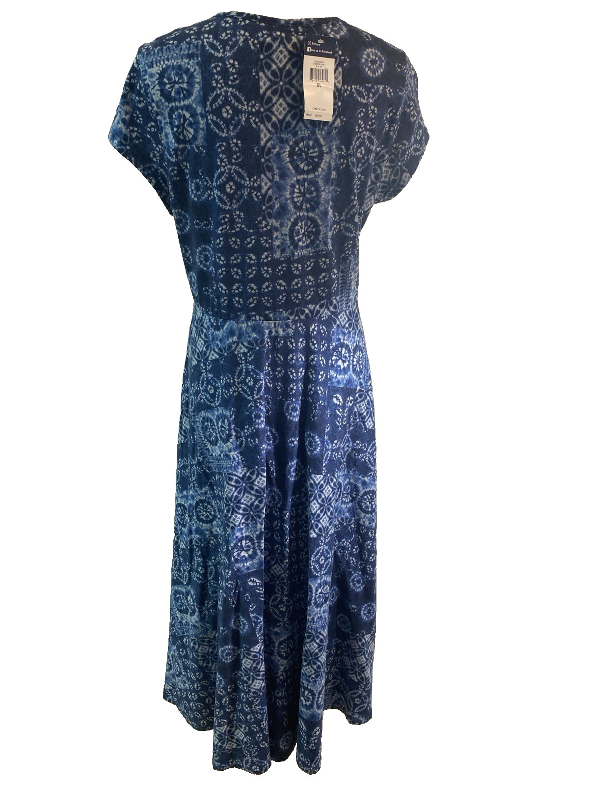NWT Chaps Women Cotton Knit Indigo Batik Patchwork Long Dress Short Sleeve XL