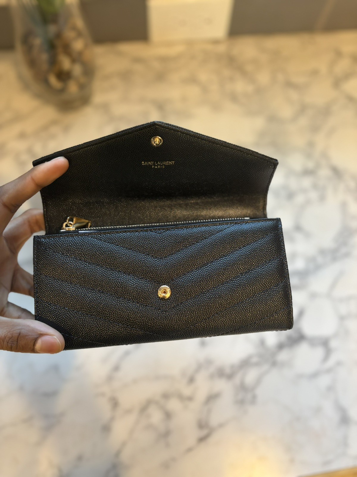 YSL Saint Laurent Cassandra Long Wallet Leather Black