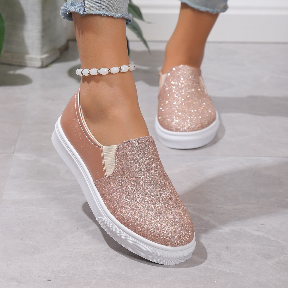 Women’s Slip on Shoes Loafer Flats Sneakers Memory Foam Casual Comfort Glitter C