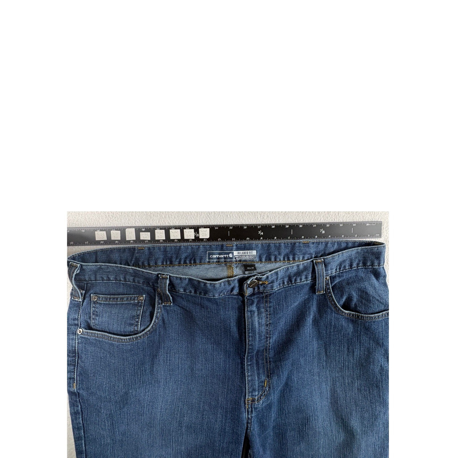 Carhartt Relaxed Fit Jeans Mens 42×30 Blue Denim Straight Leg Workwear Casual