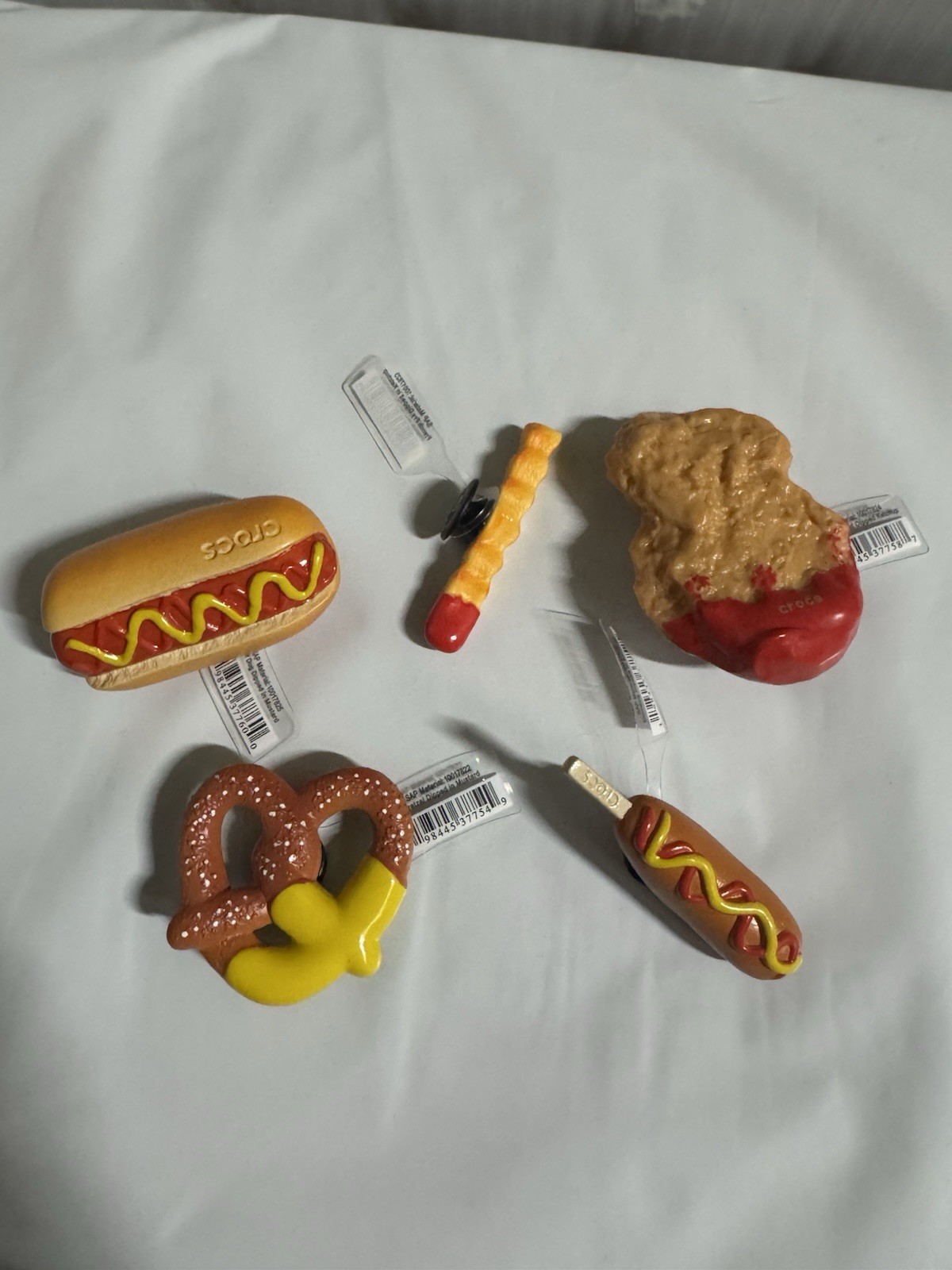 CROCS Jibbitz Charm 3D Hot Dog, Corn Dog, Pretzel,Chicken Nugget, French Fry NEW