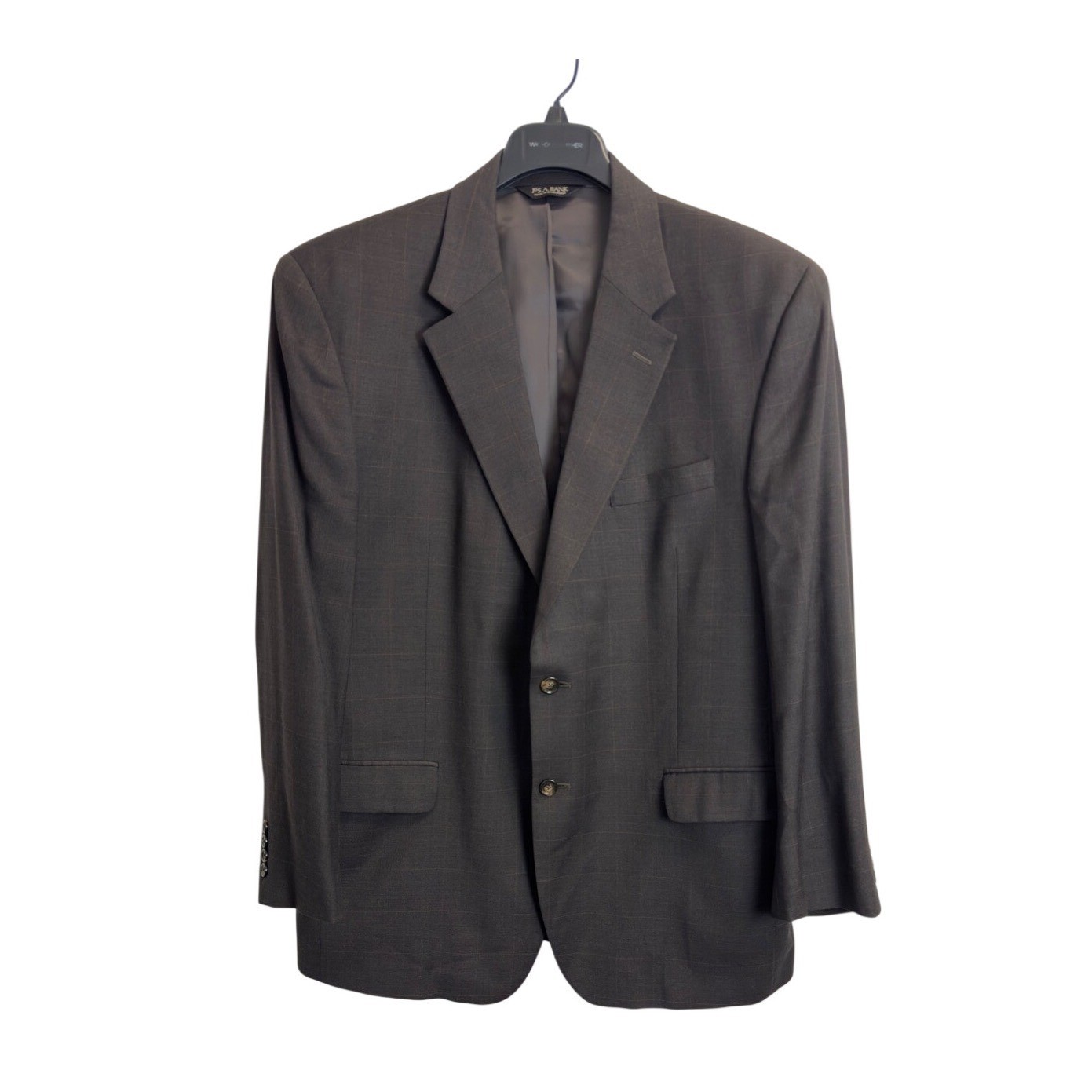 Jos A Bank Mens 46R Blazer 100% Wool Brown Windowpane Check Sport Coat 2 Button