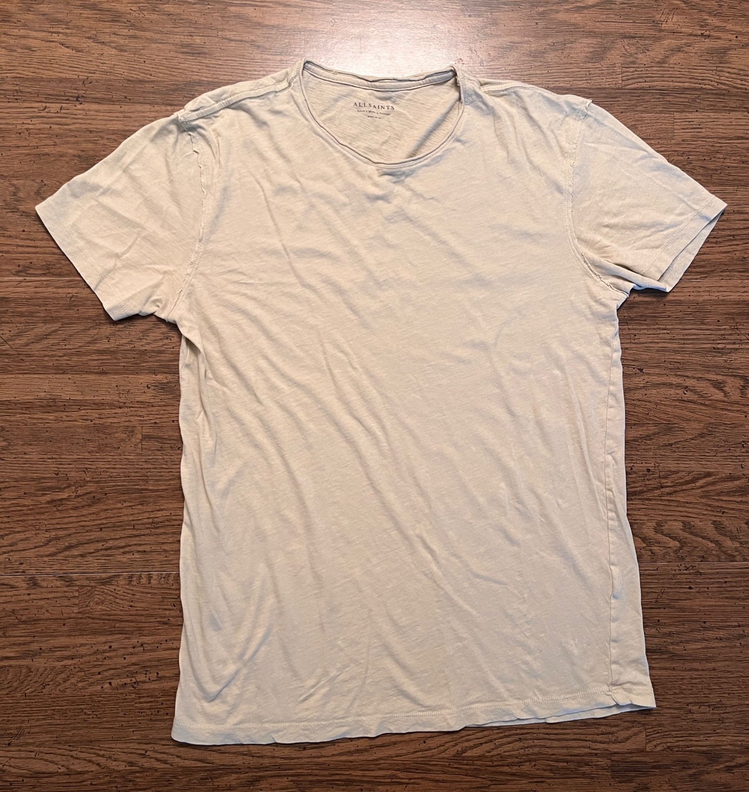 AllSaints Shirt Mens Figure SS Crew Organic Cotton Tee Small – Light Green Gray