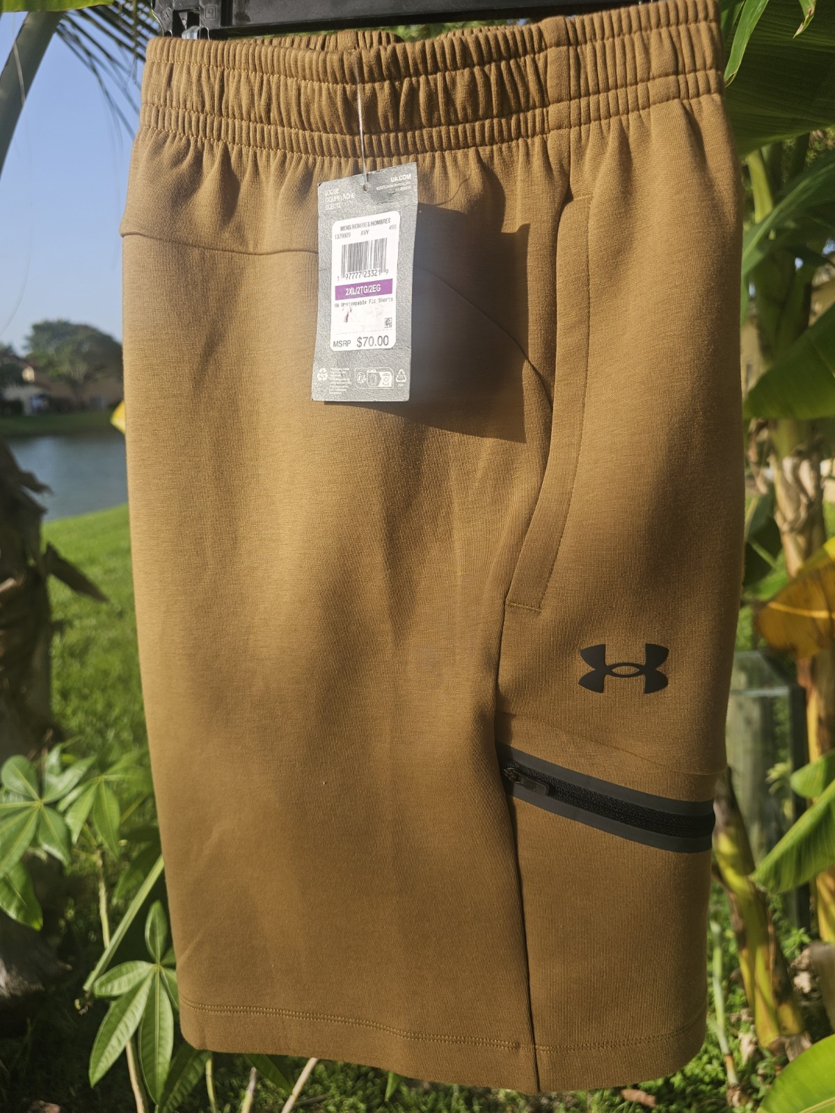 Under Armour Men’s Unstoppable Fleece Shorts Size 2XL Brown 1379809 498