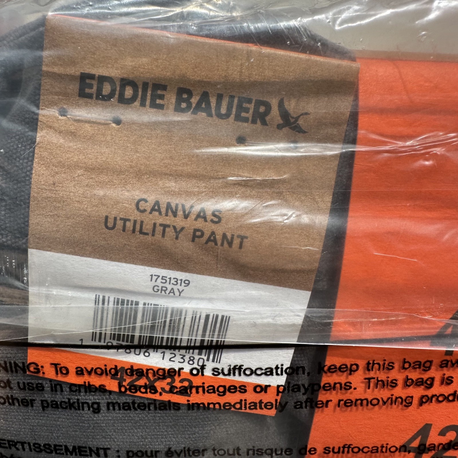 Eddie Bauer Canvas Utility Pants Men’s 42×32 Gray Stretch Work Outdoor NEW