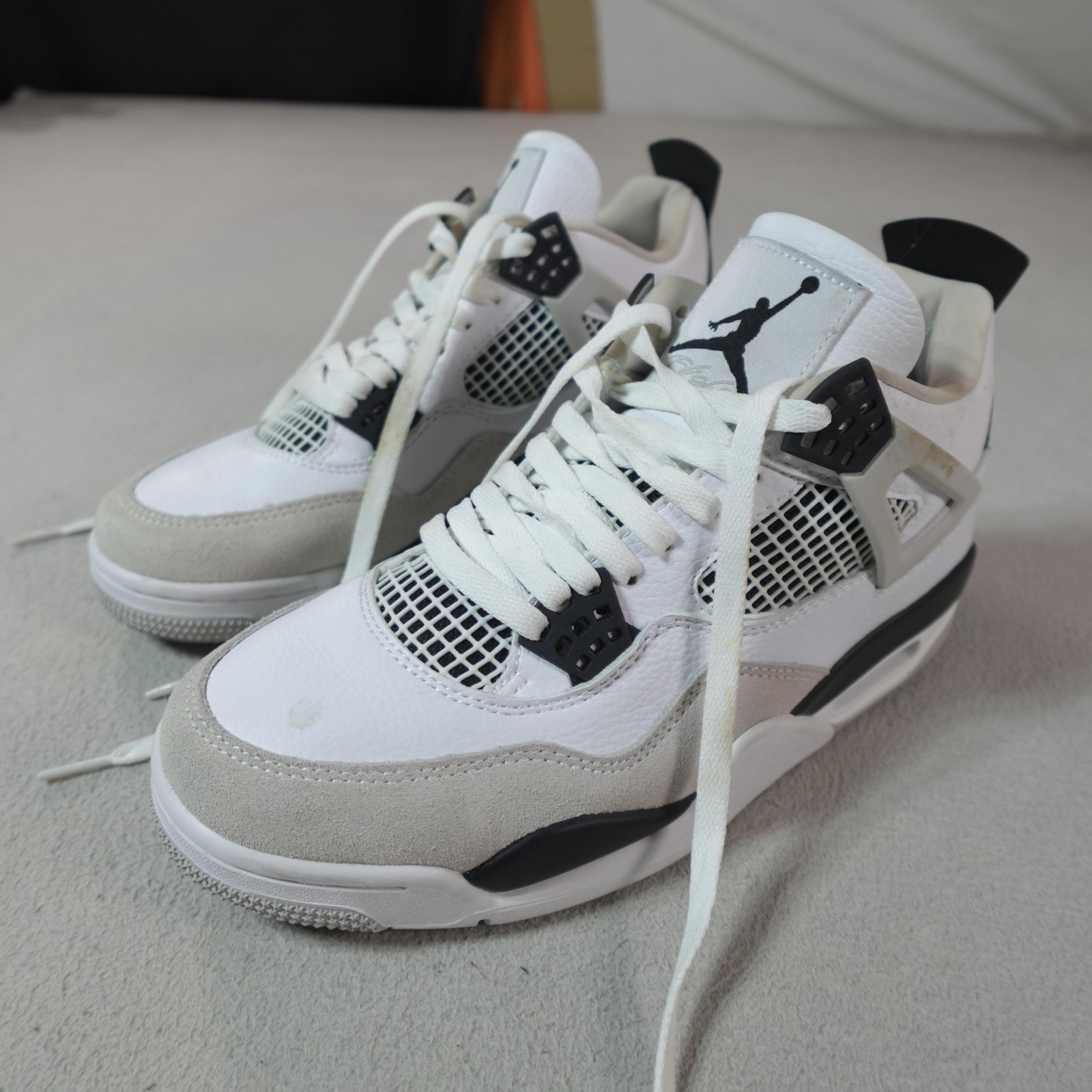 Nike Air Jordan 4 Retro Shoes Mens Size 9 White Sneakers Military DH6927-111