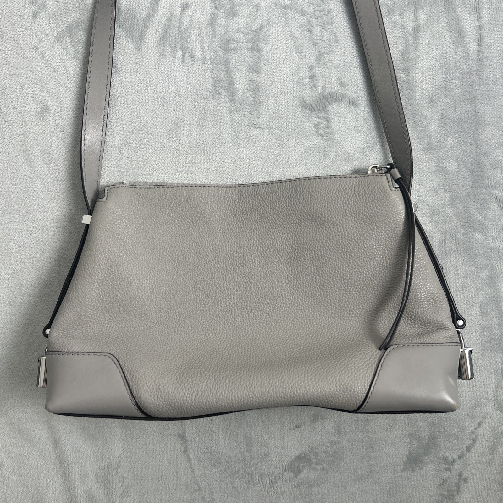 Michael Kors Crosby Pebble Leather Messenger Shoulder Crossbody Bag Purse Gray