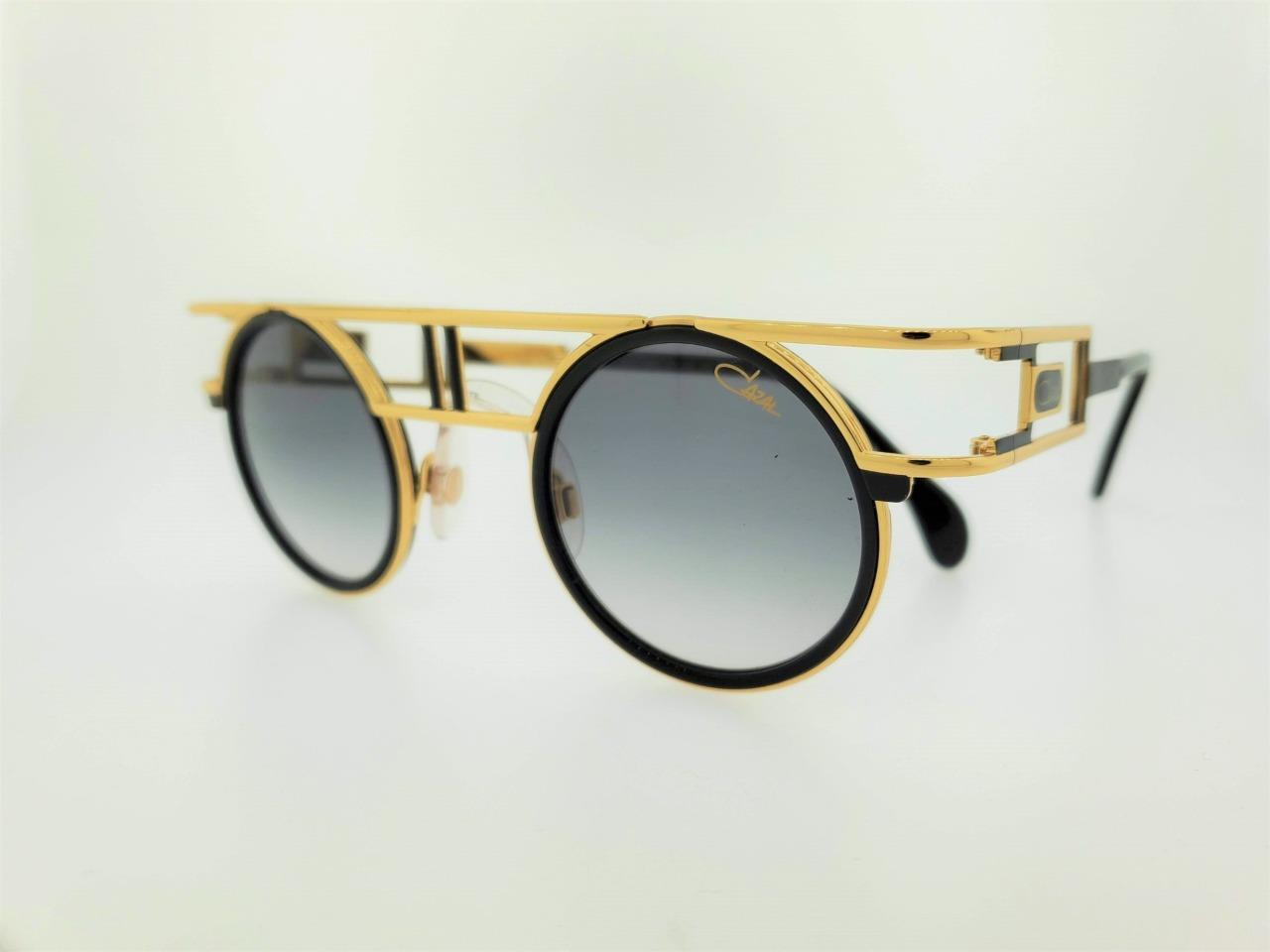 CAZAL SUNGLASSES 668 001 43MM ROUND GOLD BLACK FRAME WITH GREY GRADIENT LENSES