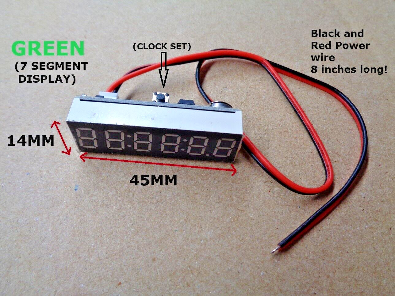 7 SEGMENT DISPLAY GREEN FOR VEHICLE MILITARY FORMAT 6-12 VDC .5 BY 1.75 INCH NEW