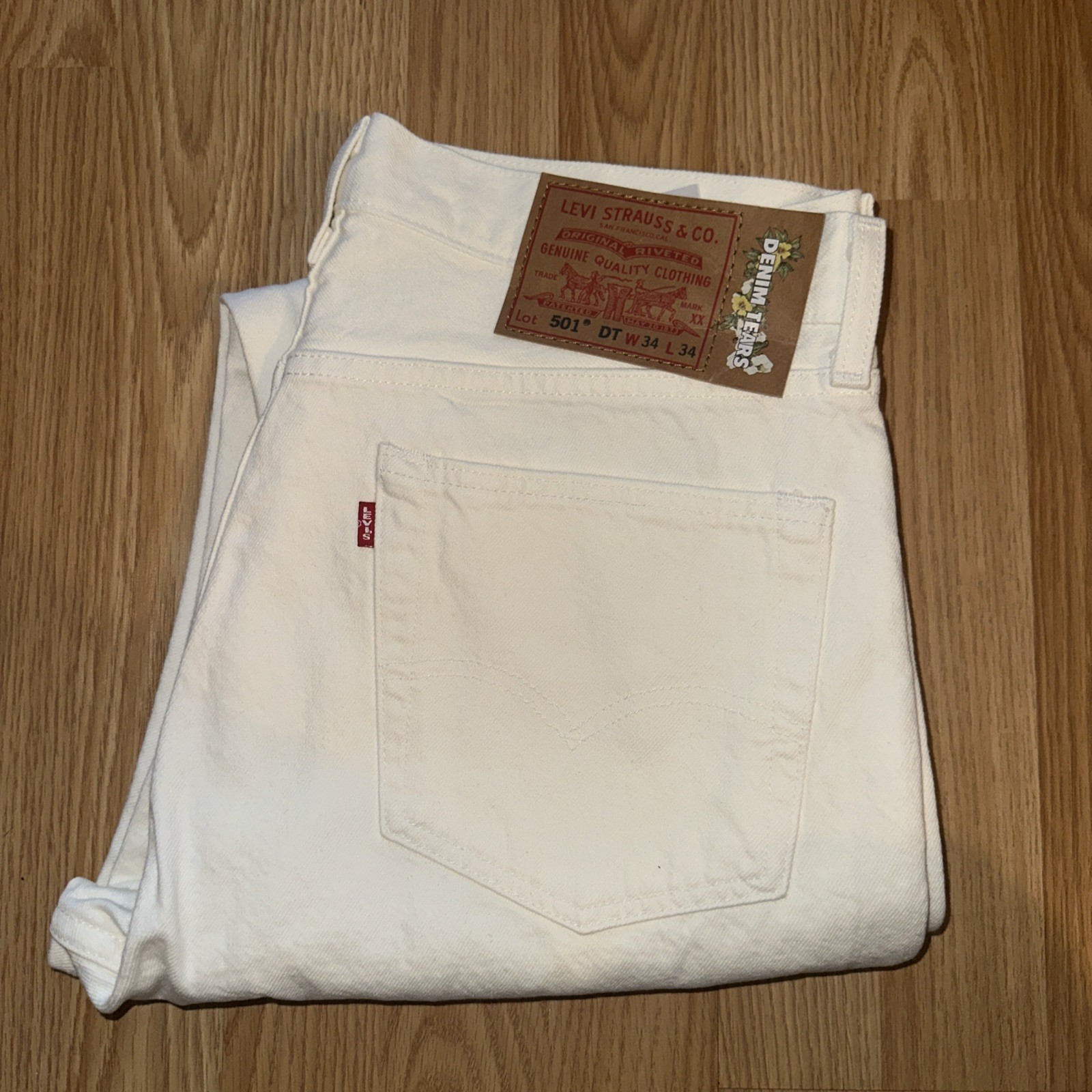 Denim Tears x Levi’s 501 Jeans Button Fly Off White 34×34 DT 501 White Rinse