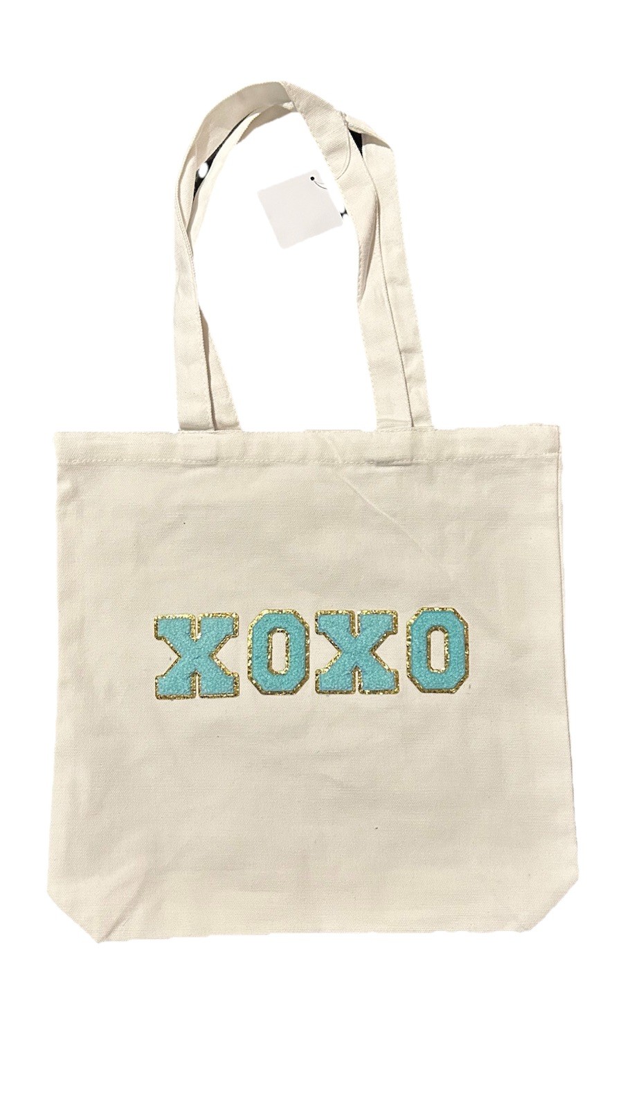 100% Cotton Canvas Tote Bag with Stylish XOXO applique 13.5in x 13.5in x 3in