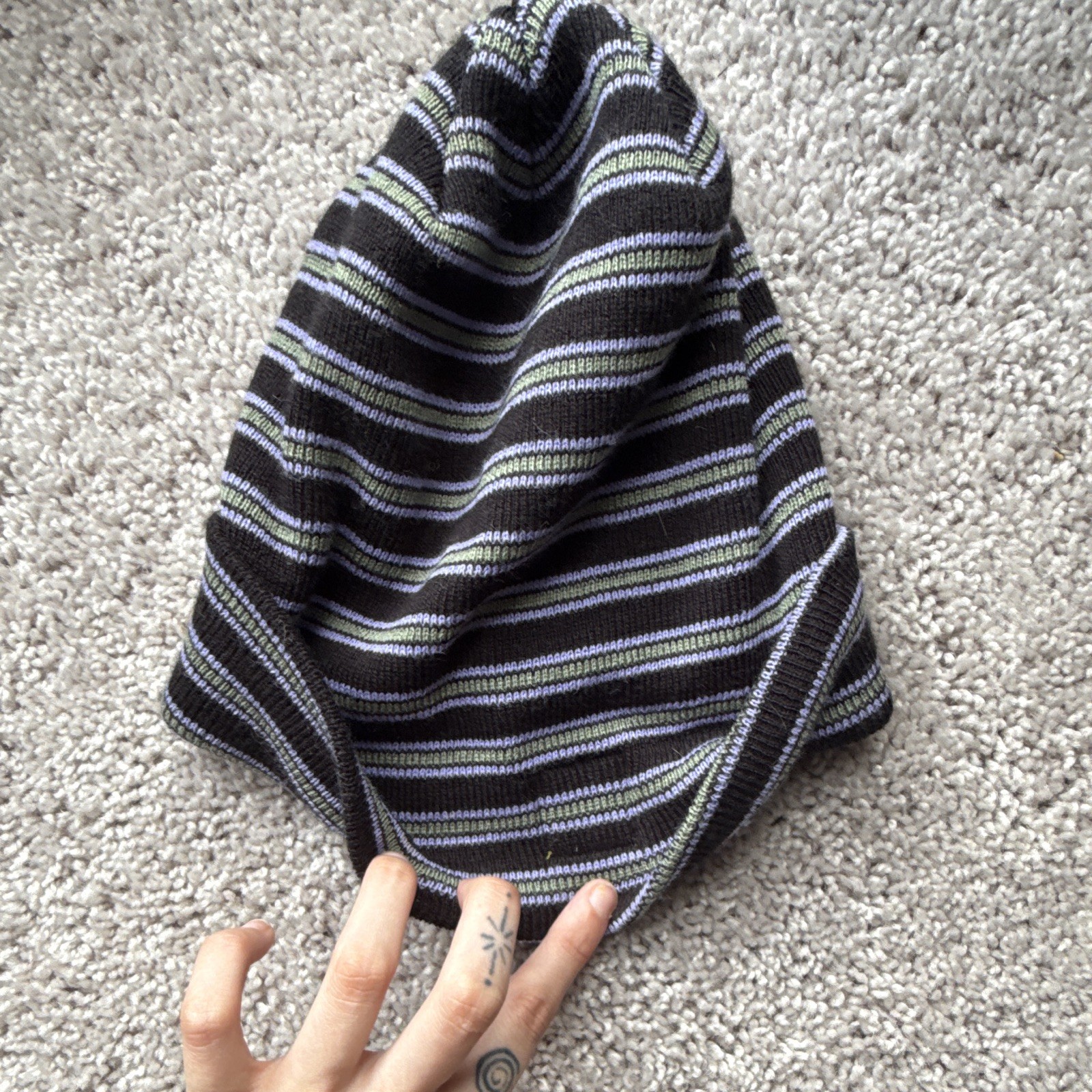 Empyre Men’s Striped Beanie Hat One Size Black Green Purple Knit Cap