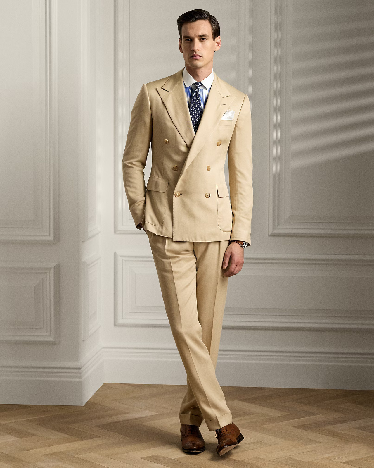 Ralph Lauren Purple Label Gregory Mulberry Silk Blend Tan Suit 52 IT 42 UK £3950