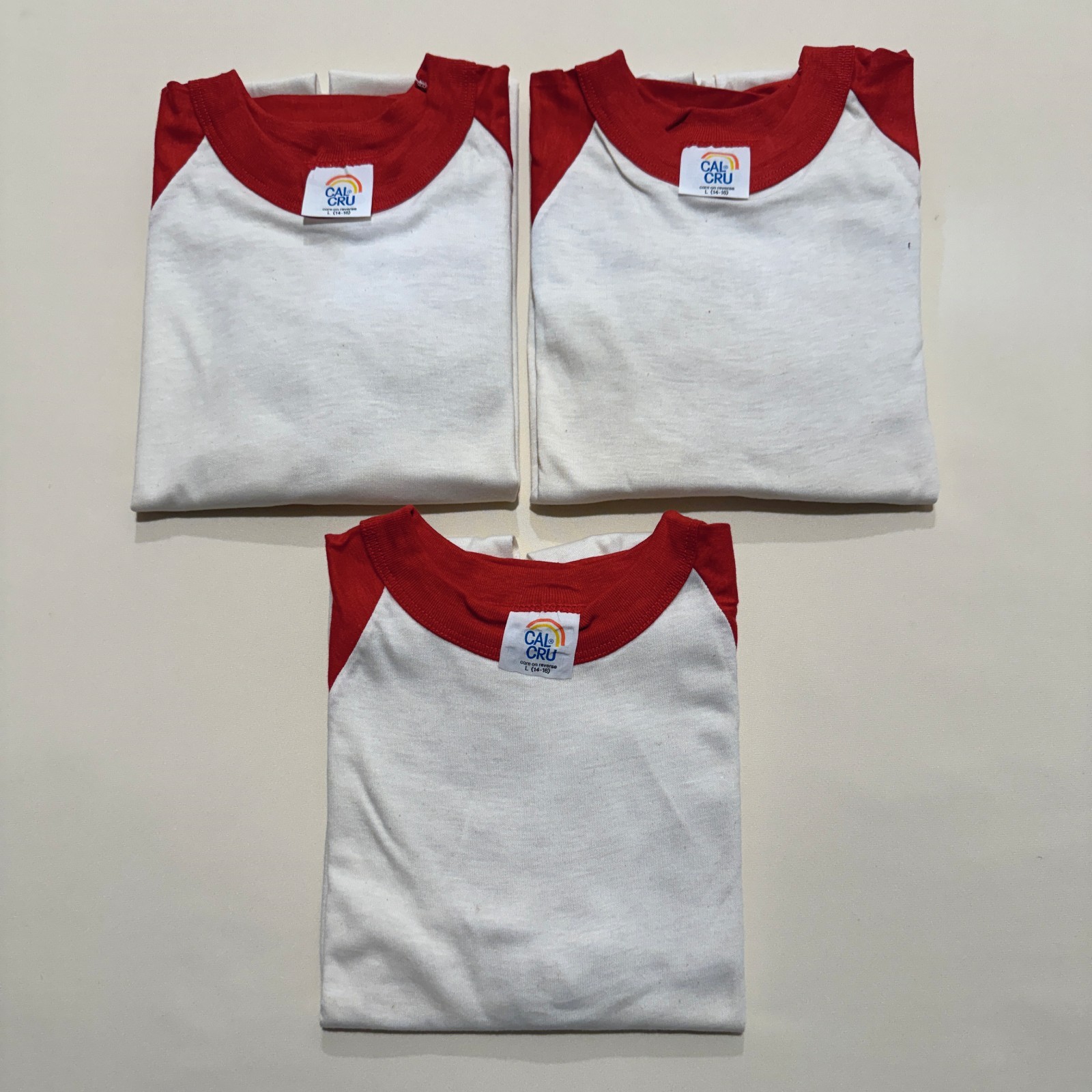 Vintage Cal Cru Youth L (14-16) Red/white Baseball T-Shirts 50/50 Lot of 3 NOS