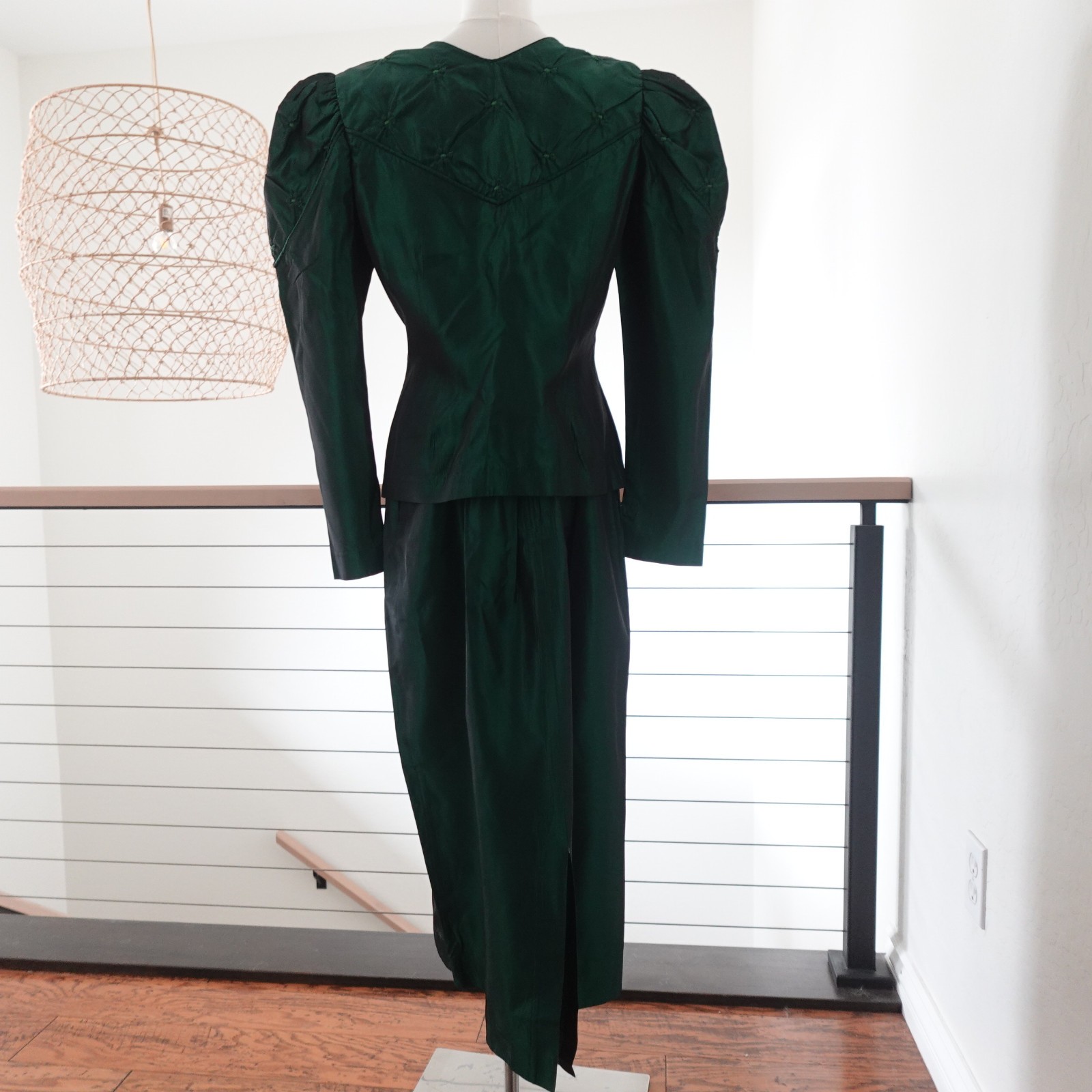 Elegant Vtg Watters Watters Emerald Green Taffeta Dress Size 12 Mother of Bride
