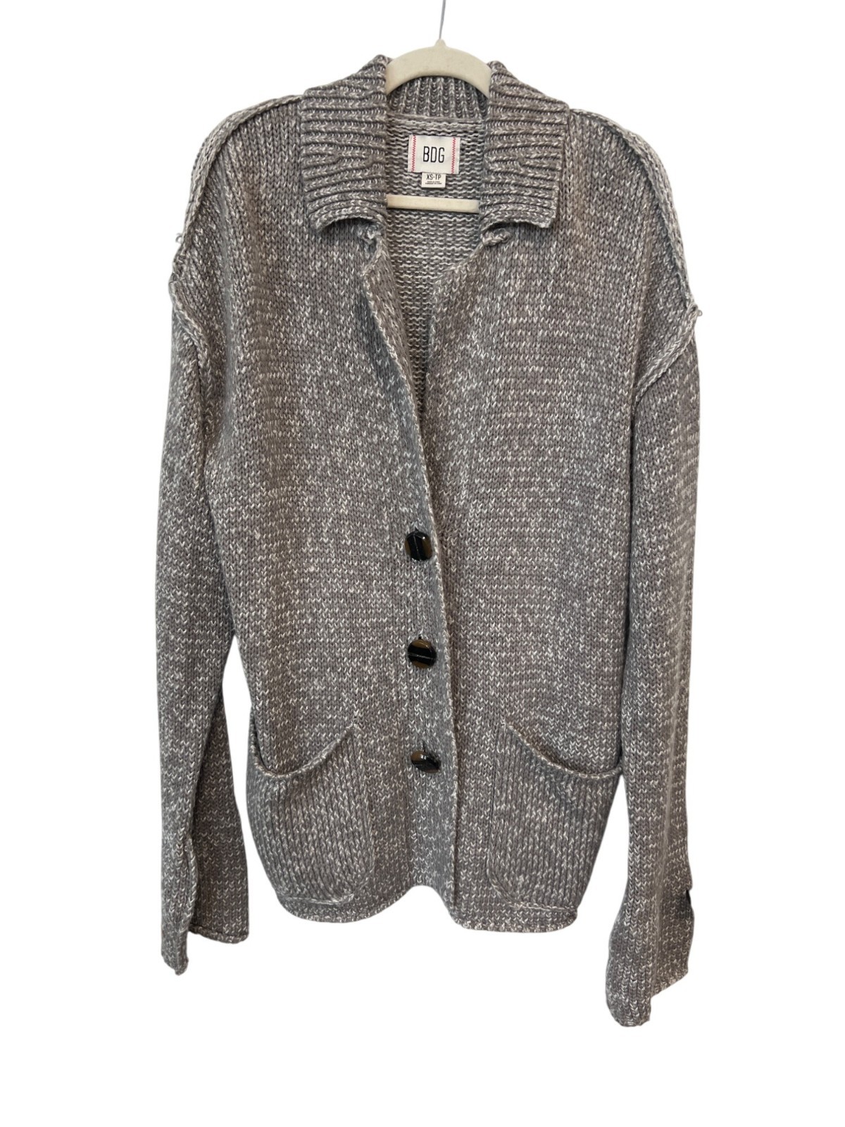 BDG Button Front Cardigan Sweater Sz XS Long Sleeve Gray Acrylic Blend Cozy Knit