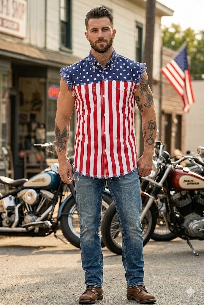USA FLAG SLEEVELESS DENIM SHIRTS – 100% Cotton