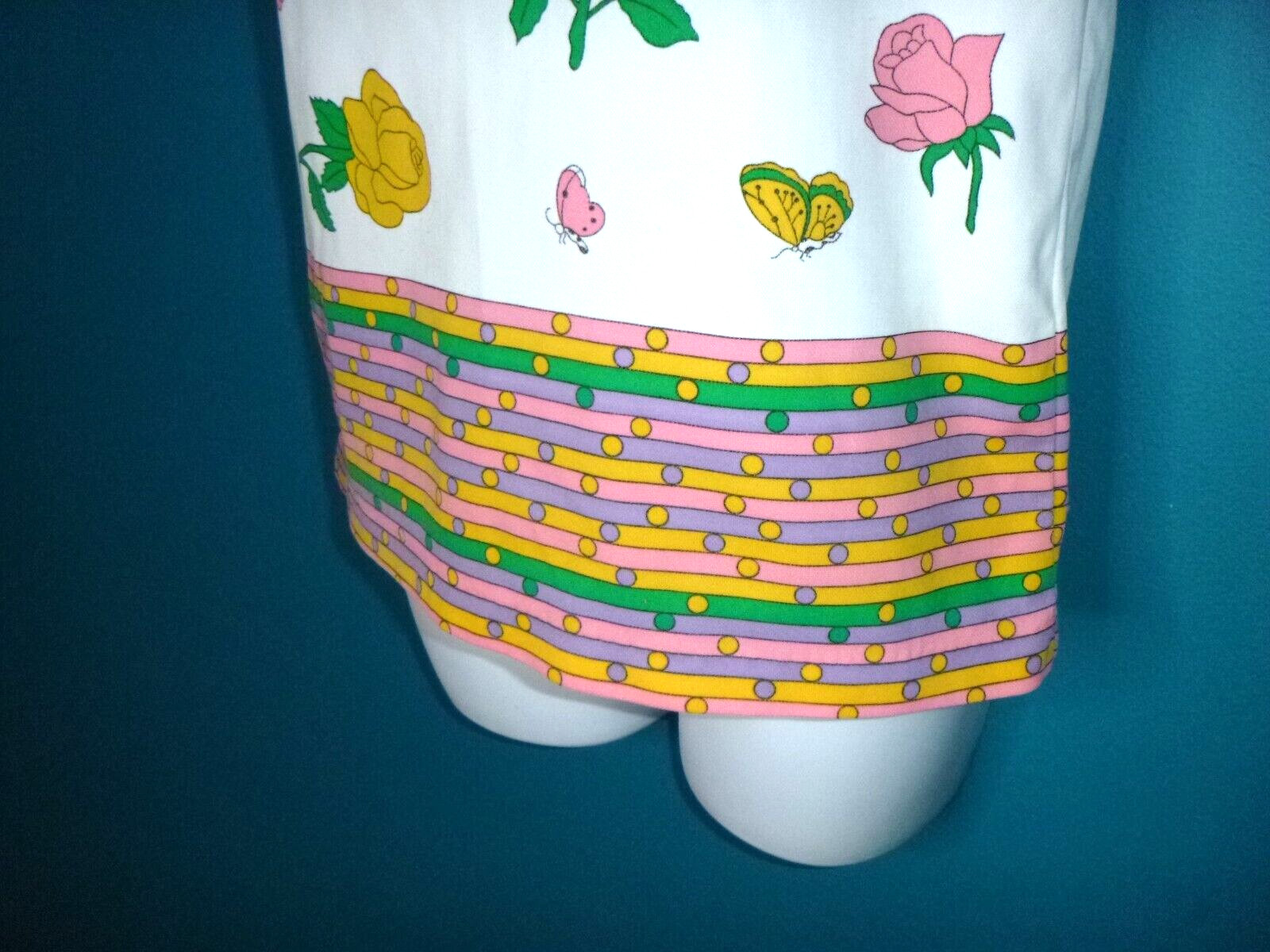 Vtg 60s 70s MOD Poly Knit Novelty Shirt Roses & Butterflies Sz M