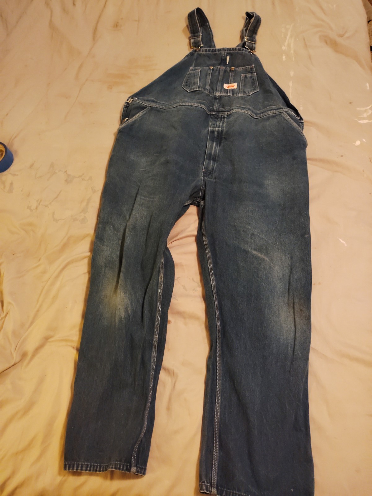 Round House Bib Overalls Men’s 48×32 Blue Denim Carpenter Loop #7
