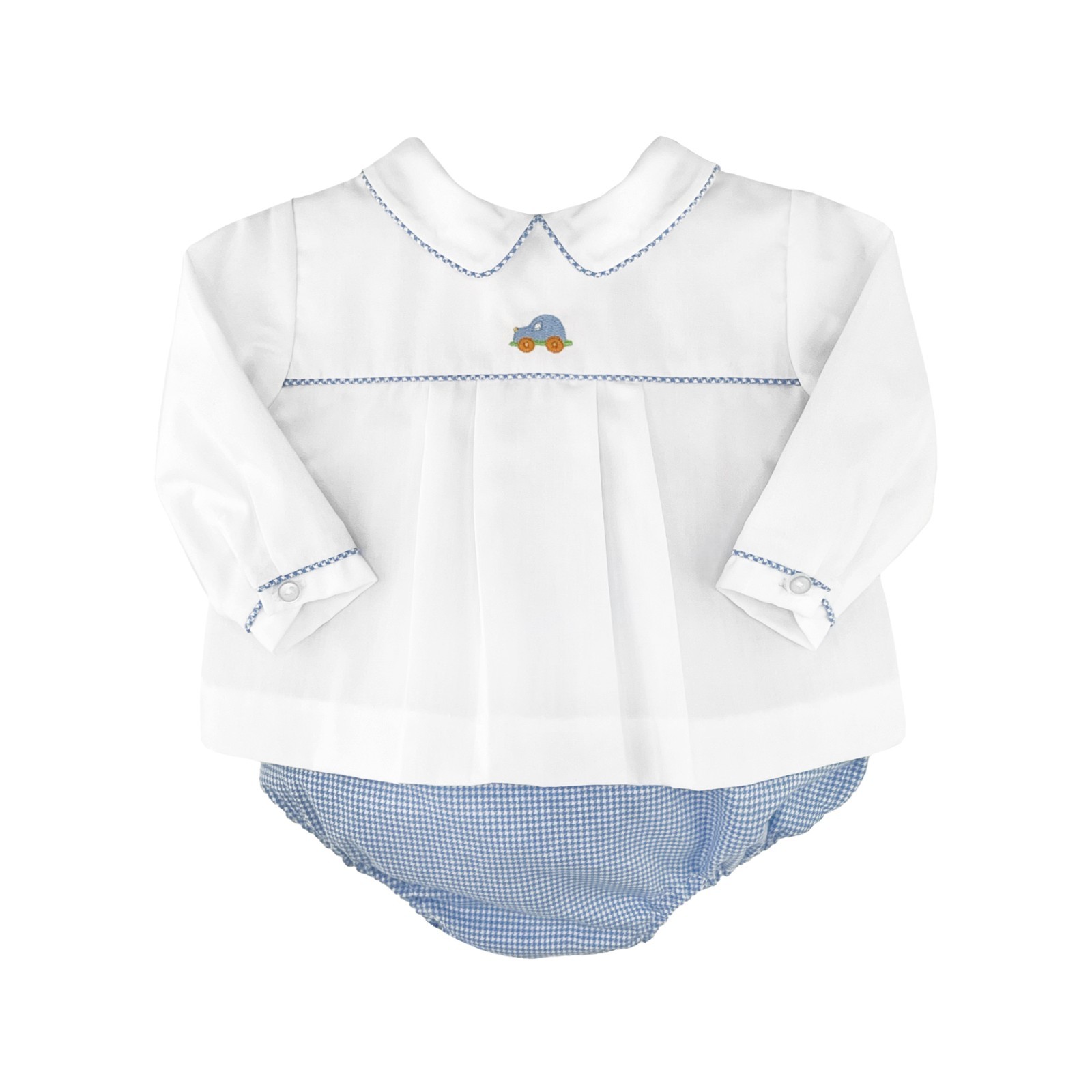 NWT Petit Ami White Blue 2pc Car Long Sleeve Diaper Set Newborn Baby Boys NB