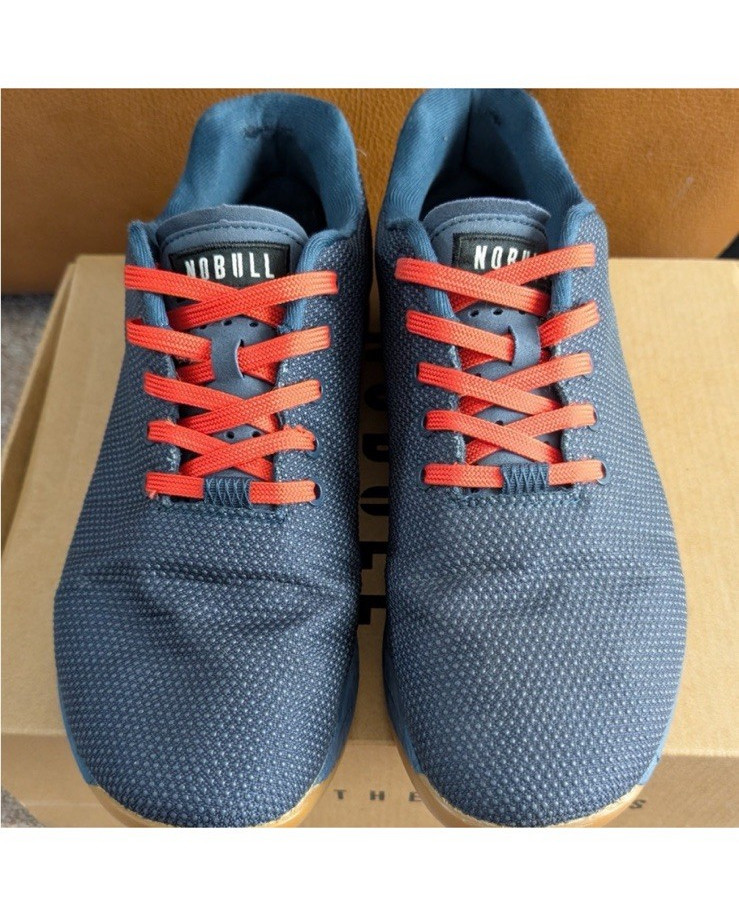NOBULL Men’s Low Top Athletic Sneaker, Blue Slate/ Orange, Lace-Up Solid Pattern