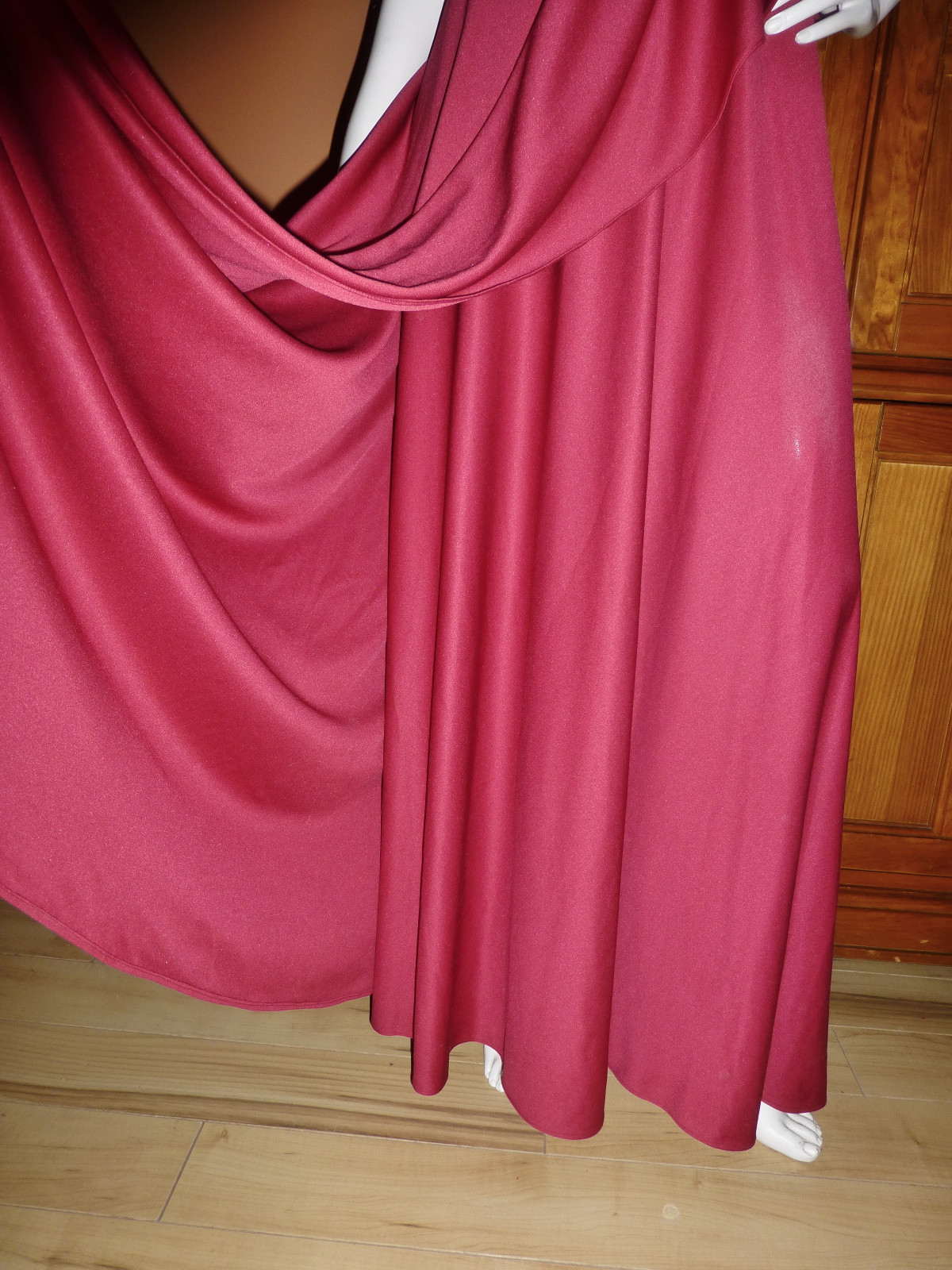 Vtg 70s Goddess Burgundy Silky Jersey Cascading Drape Evening Maxi DRESS Gown SM