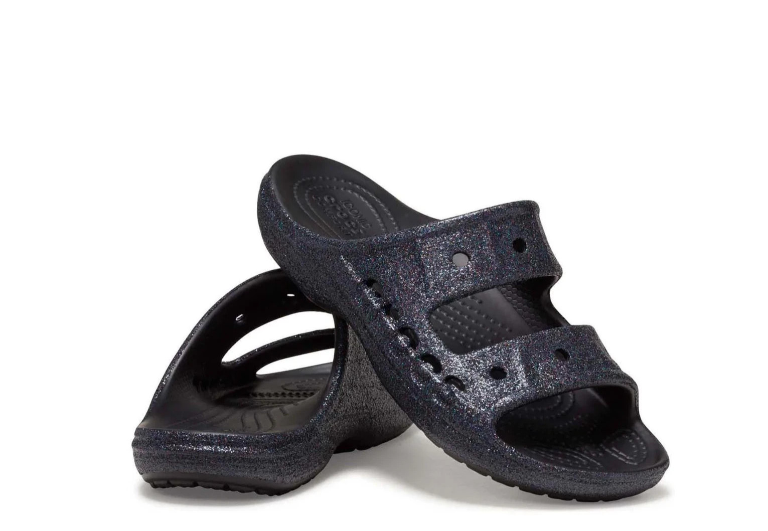 Crocs Unisex Sandals Size 13 Black Glitter Baya Slide Water Friendly Comfort