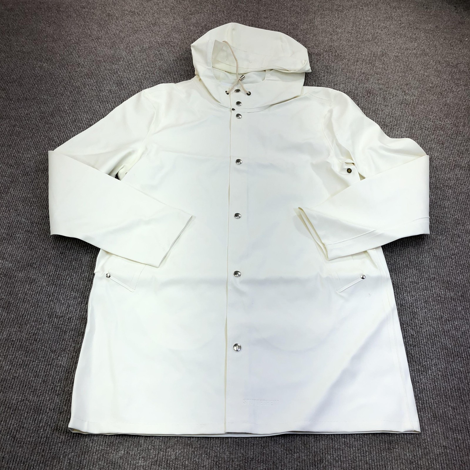 Stutterheim Coat Mens Medium White Stockholm Hooded Rain Waterproof Rubberized