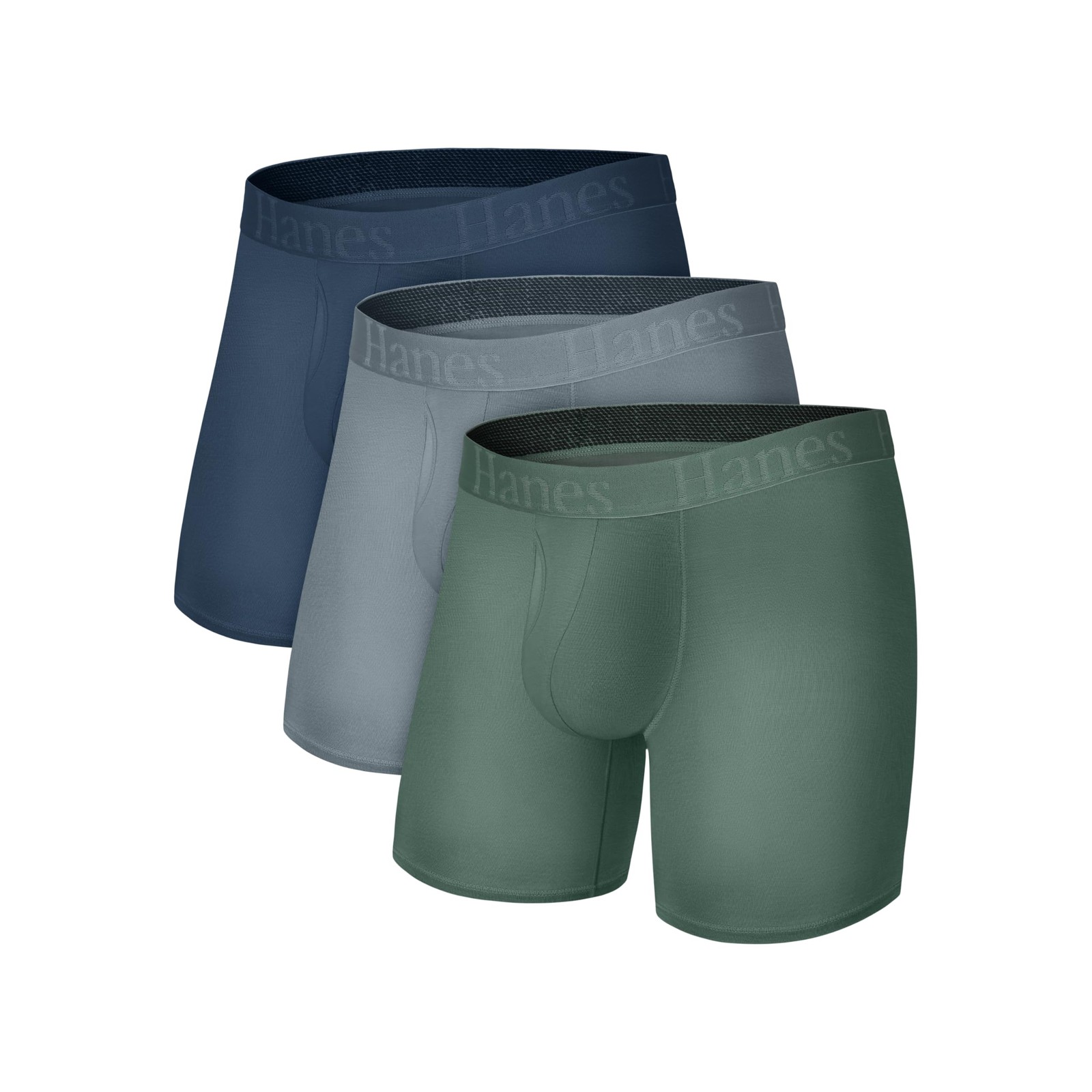 Hanes Men’s Boxer Briefs Viscose from Bamboo Underwear 3-Pack Grey Green Navy
