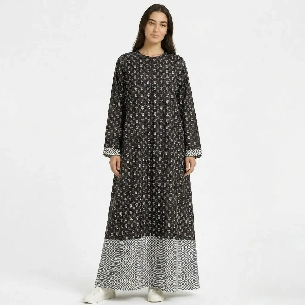 Pure Cotton Block Print Abaya | Modest Maxi Dress | Nursing & Maternity Friendly