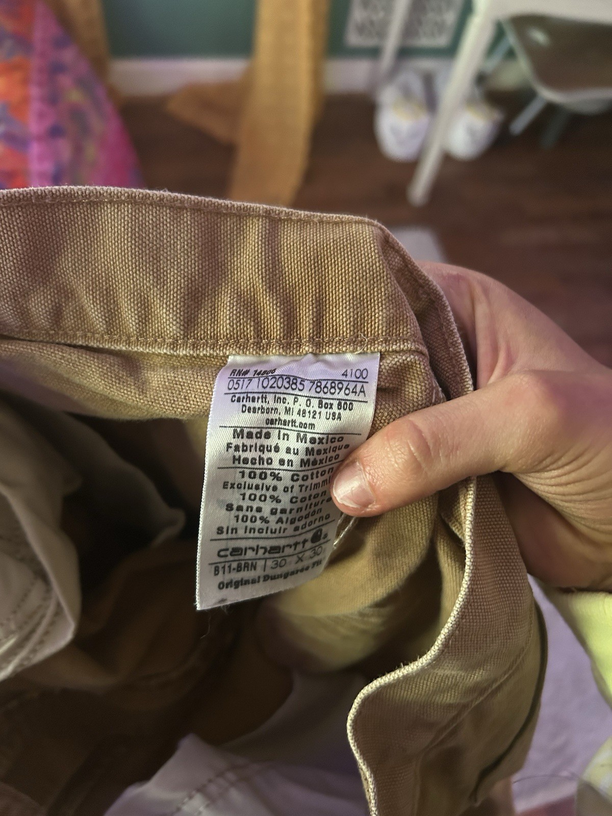 Carhartt Men’s Brown Canvas Cotton Original Dungaree Straight Leg Pants 30W