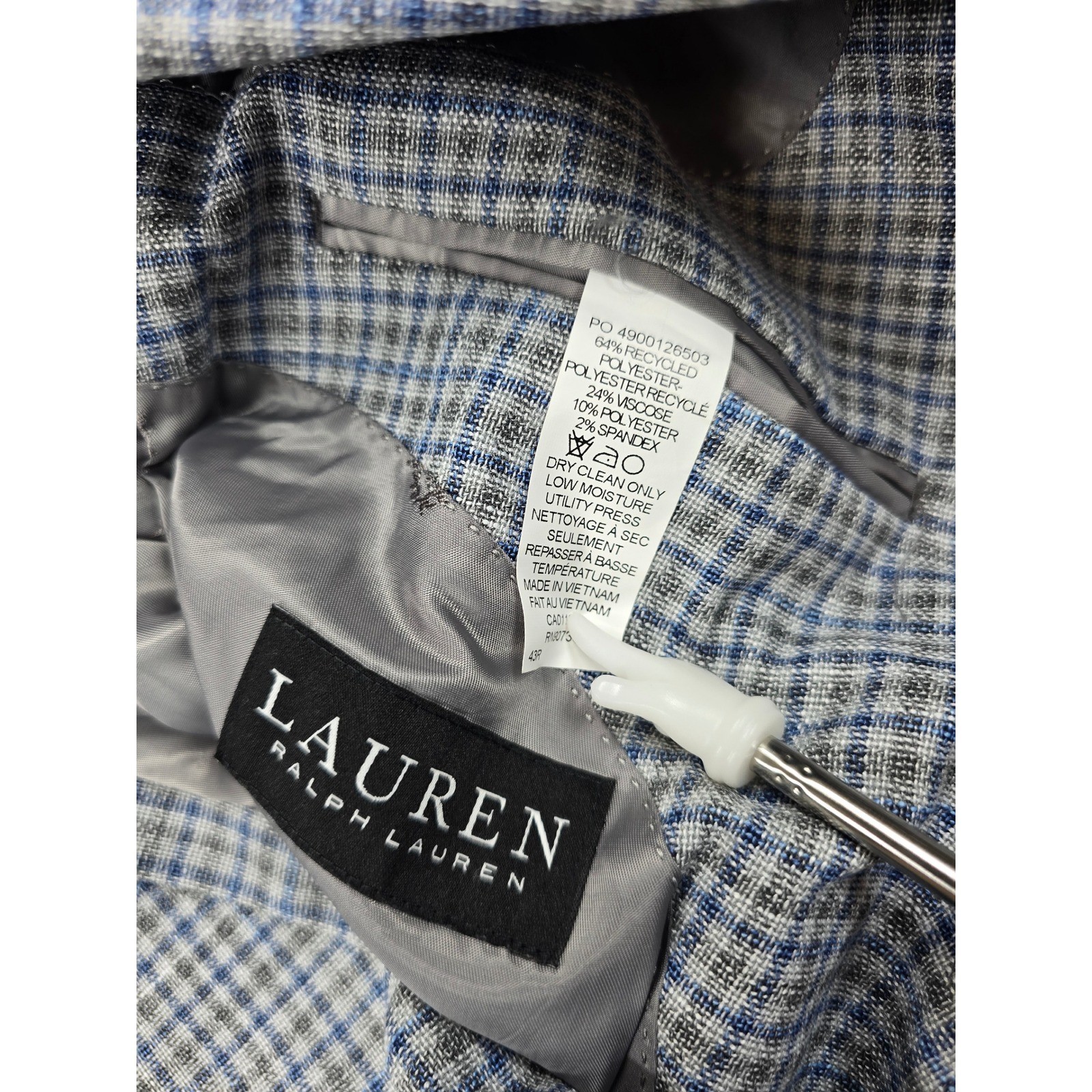 LRL Ralph Lauren Check Sport Coat Mens 43R 42 44 Blue Grey Plaid Blazer NEW
