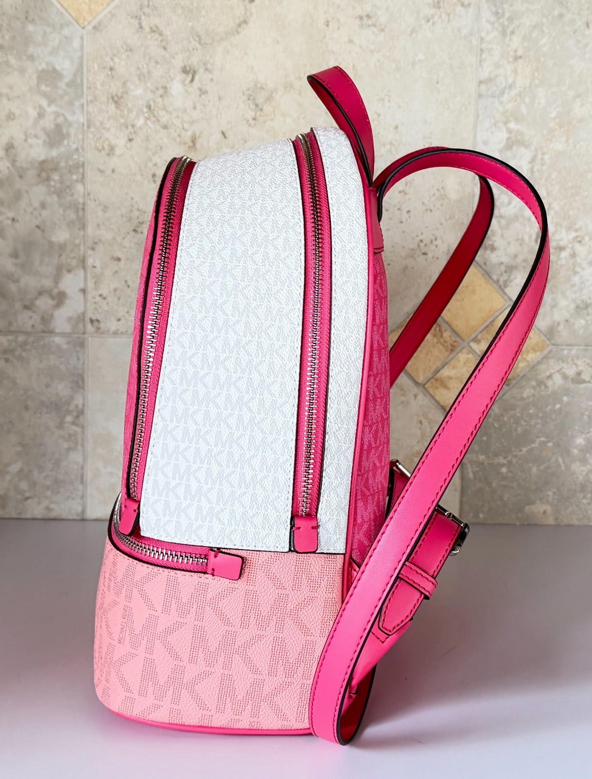 Michael Kors Rhea Medium Zip Backpack MK Color-Block Hibiscus Multi