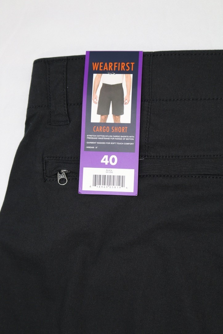 Wearfirst Mens Cargo Short Black Sz 2XL 9in Inseam Stretch Soft Touch Comfort