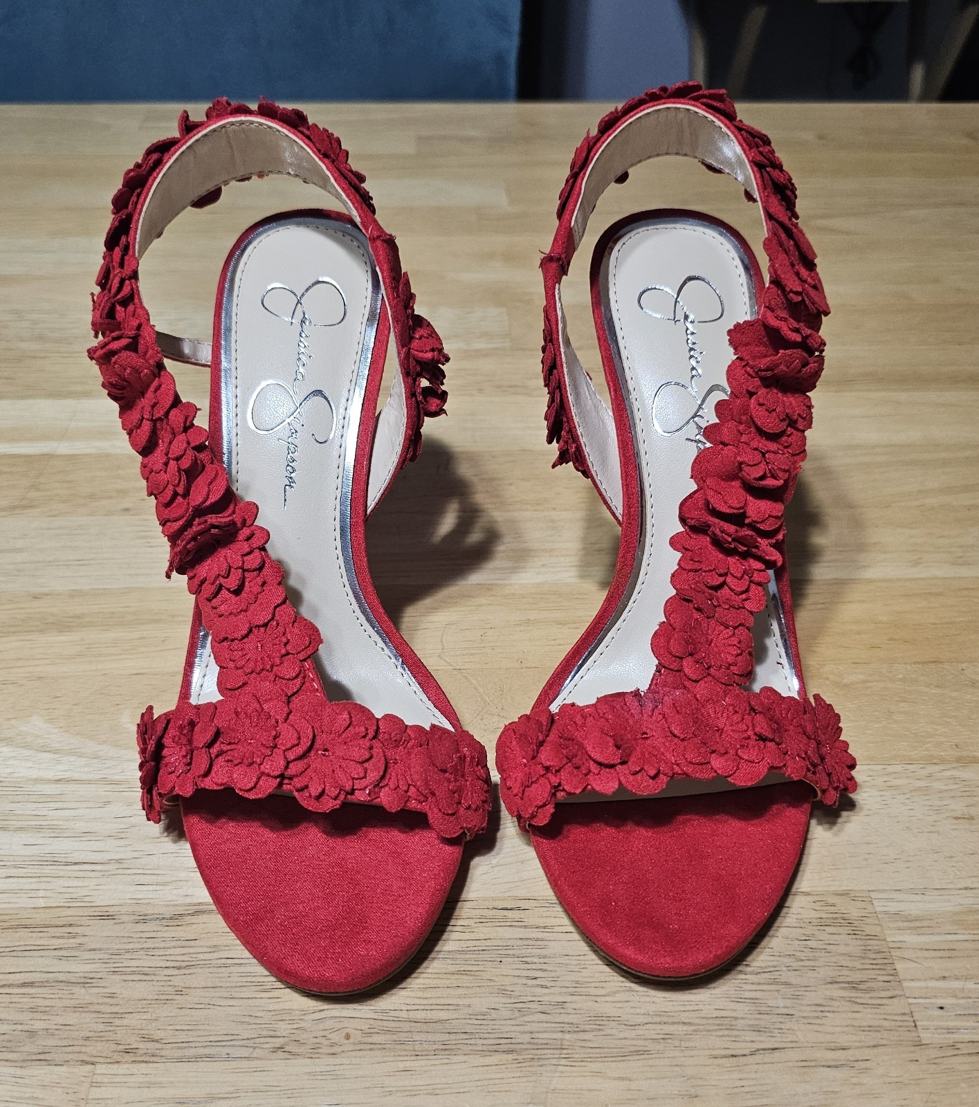 New Jessica Simpson Red Flower Heels Size 6.5 Womens – No Box
