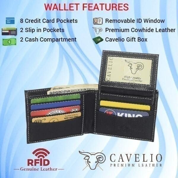 Cavelio RFID Real Leather Wallets for Men – Bifold Removable ID Holder Men’s…