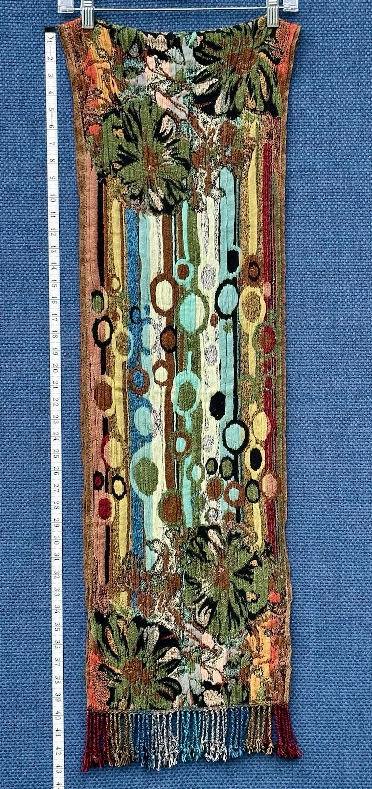 Art To Wear Silk Viscose Woven Scarf Nepal Abstract Floral Fringe Boho Wrap