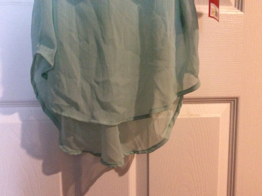 NWT Womens Green Small Shirt Top Blouse Career Sheer Belt Lace Button Up Sleeves
